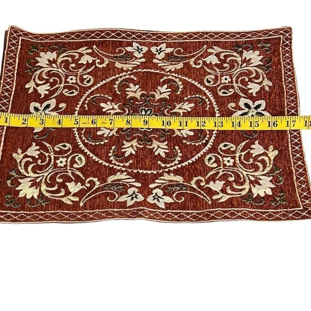 Rust White Floral Embroidery Polyblend Set of 6 Dining Placemats 17.5x12